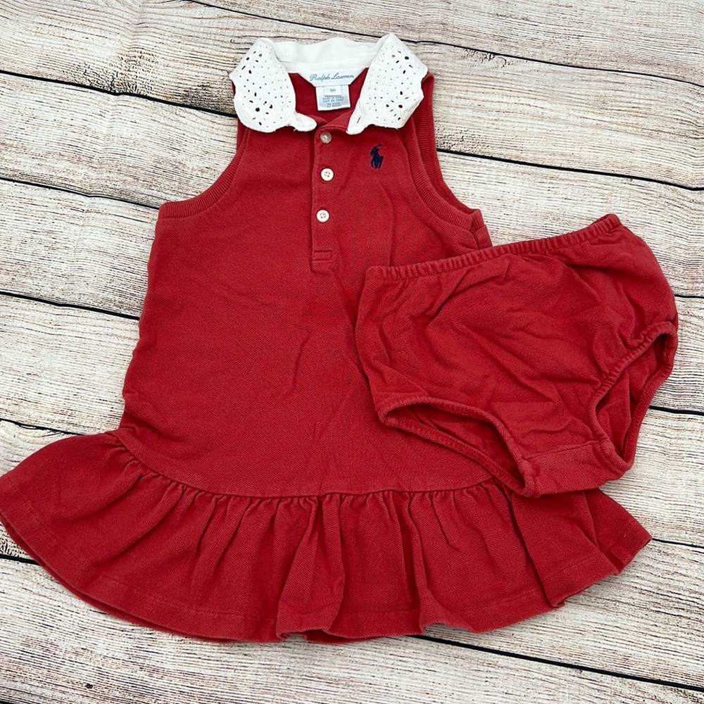 Ralph Lauren Peach Lace Collar Polo Dress with Bloomers